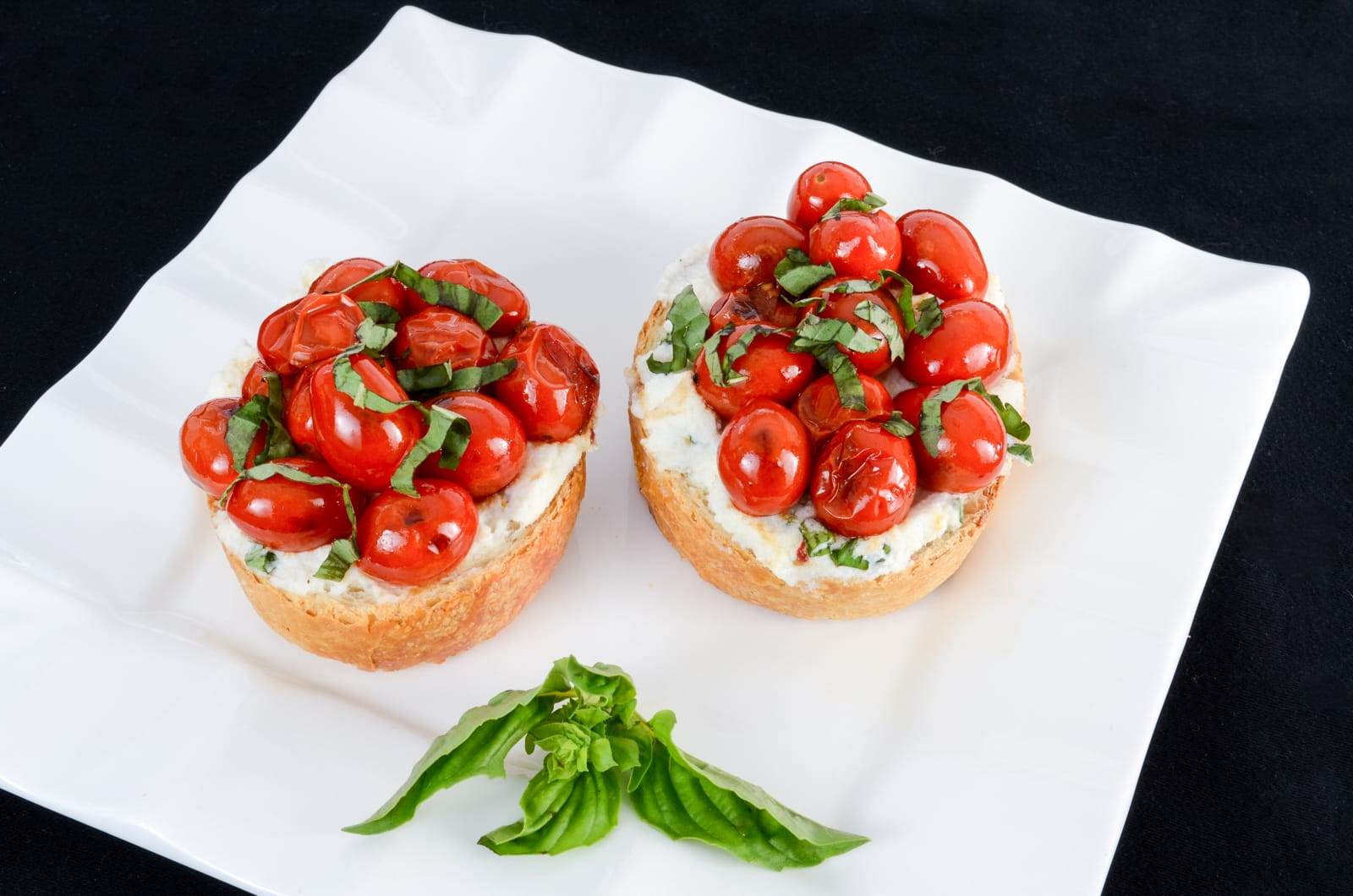 Blistered Tomato and Ricotta Bruschetta with Fresh Basil