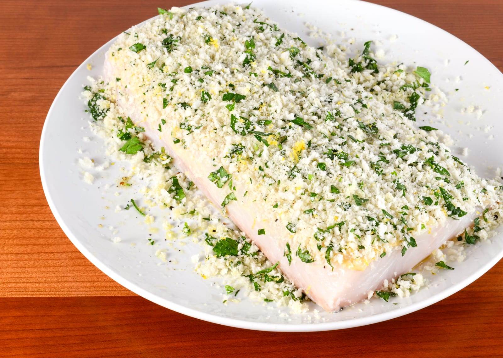 Dijon and Herb Panko-Crusted Halibut