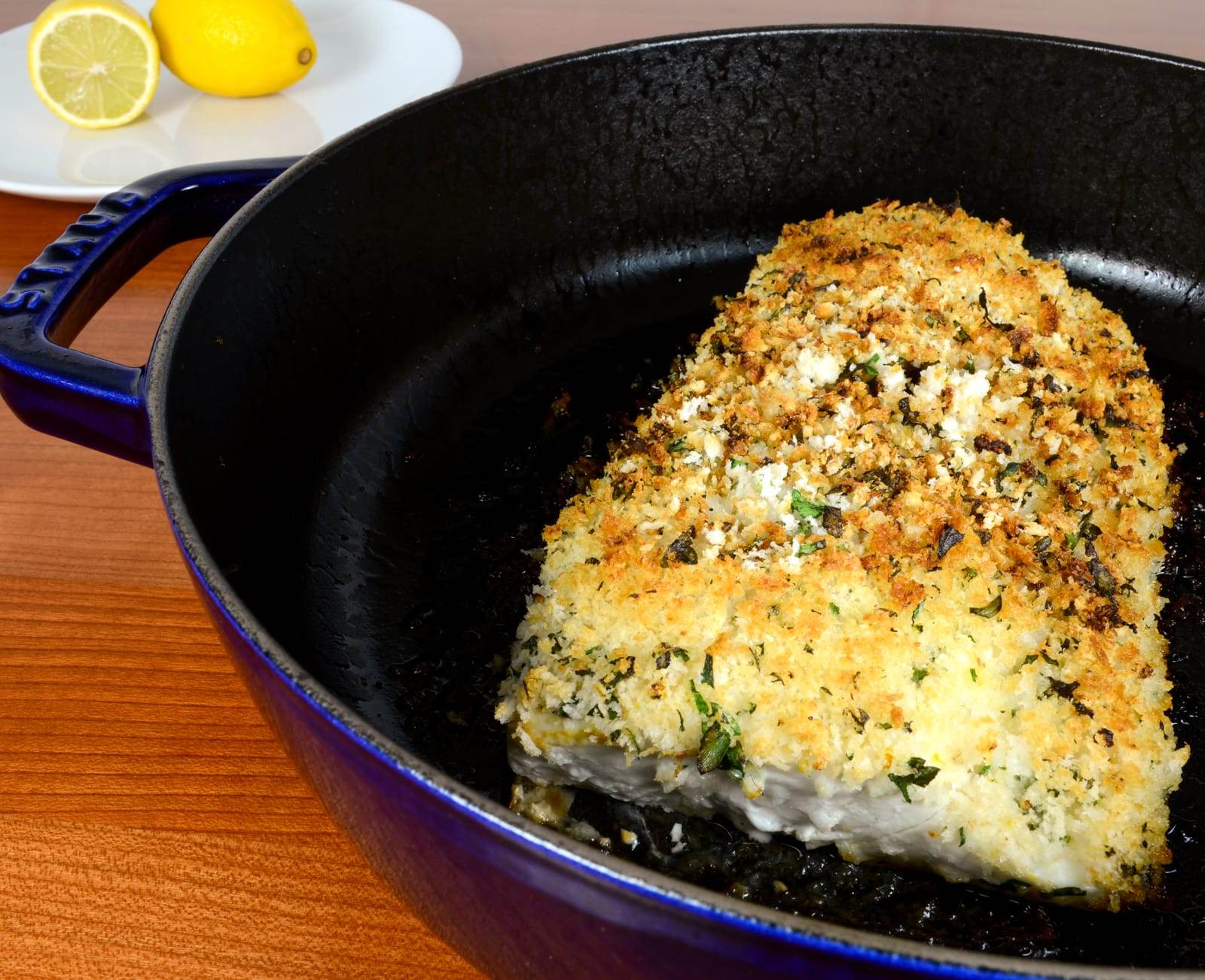 Dijon and Herb Panko-Crusted Halibut