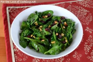 Wilted Spinach with Dried Cherries and Pine Nuts