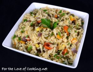 Garlicky Orzo with Roasted Vegetables