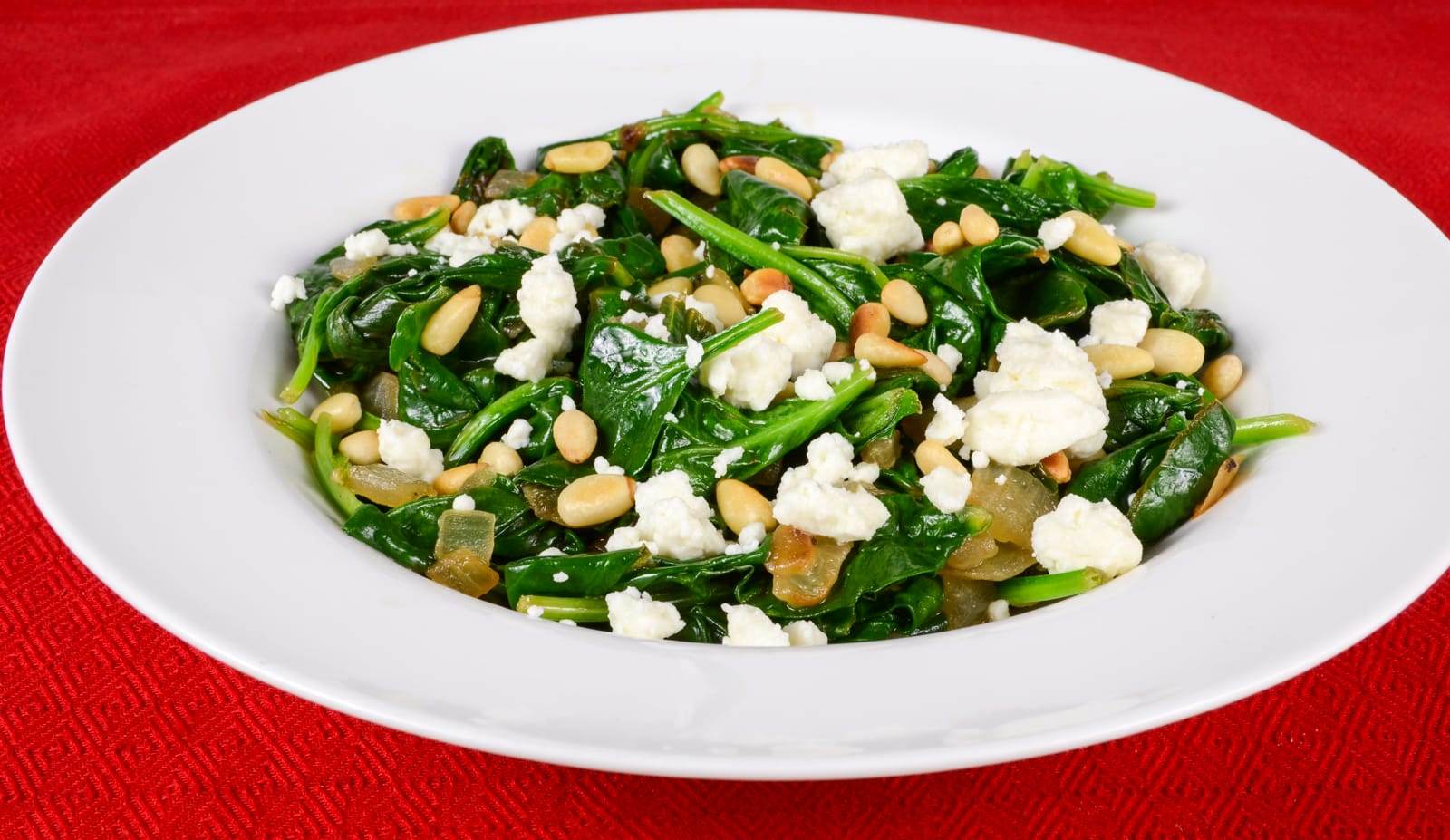 Lemony Spinach with Feta and Pine Nuts