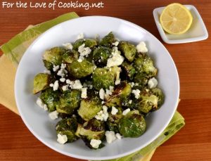 Roasted Brussels Sprouts with Garlic, Lemon, and Feta