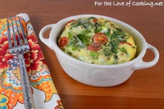 Veggie Mini Frittata with Asparagus, Tomatoes, Spinach, and Extra Sharp Cheddar