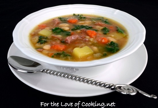 White Bean, Kale, Potato, and Ham Soup