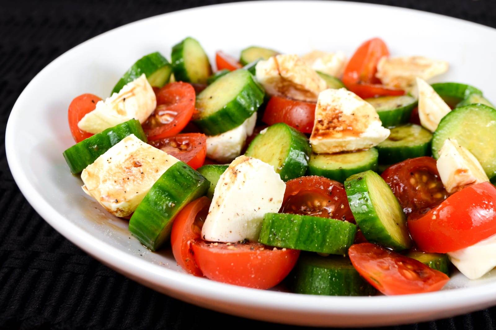 Cucumber, Tomato, Mozzarella Salad with Balsamic