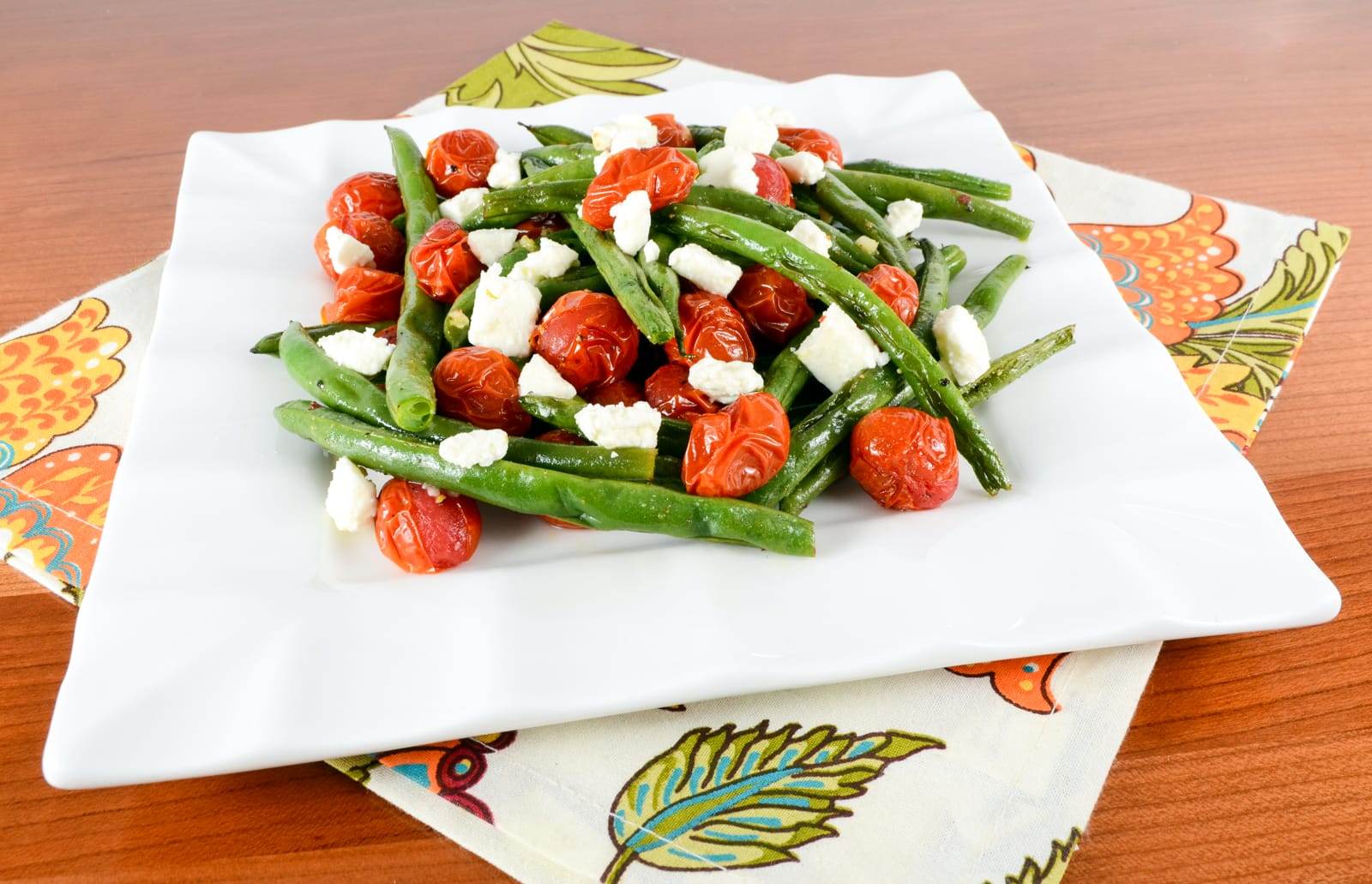 Roasted Green Beans and Tomatoes Topped with Feta