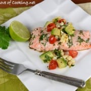 Lime & Cilantro Salmon with Grilled Corn and Avocado Salsa