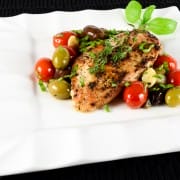Baked Mediterranean Chicken Breasts with Tomatoes, Olives, Capers, and Garlic