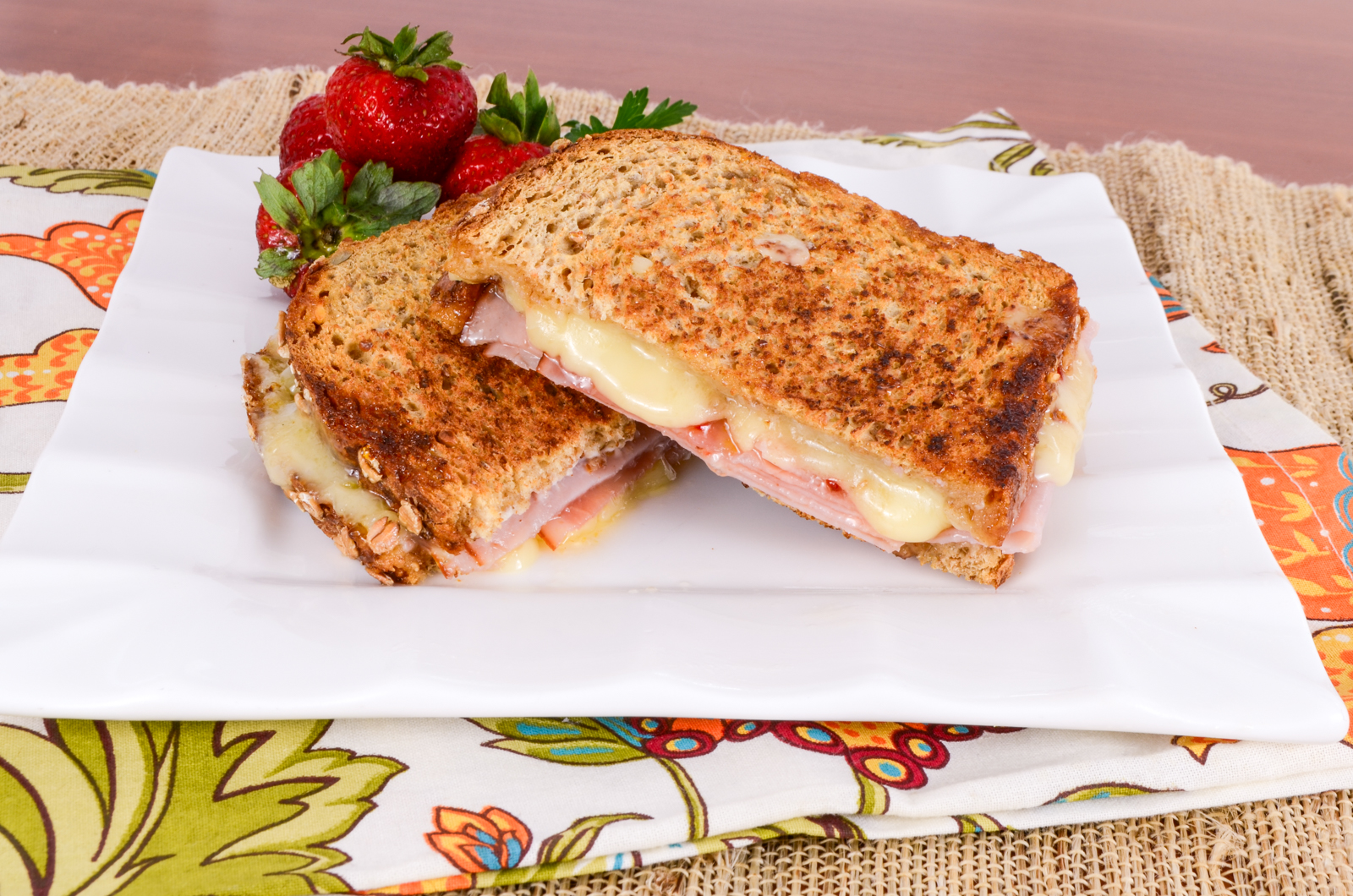 Brie, Ham, and Spicy Mango Jelly Grilled Cheese Sandwich