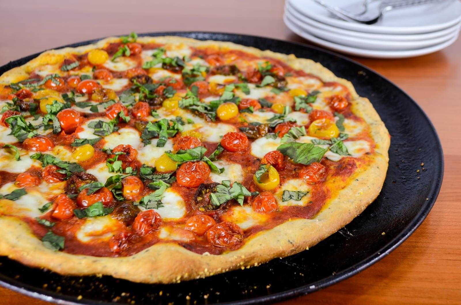 Roasted Tomato Pizza with Fresh Basil and Homemade Pizza Sauce