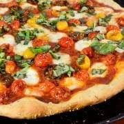 Roasted Tomato Pizza with Fresh Basil and Homemade Pizza Sauce