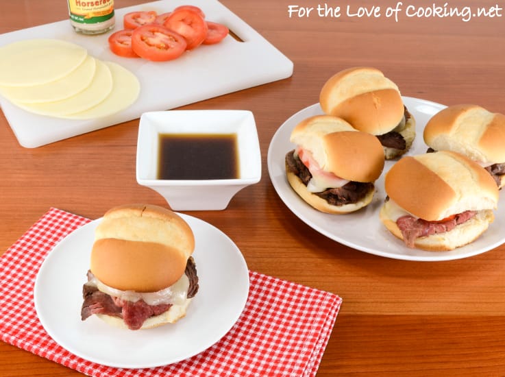 French Dip Sliders with Tomato and Provolone