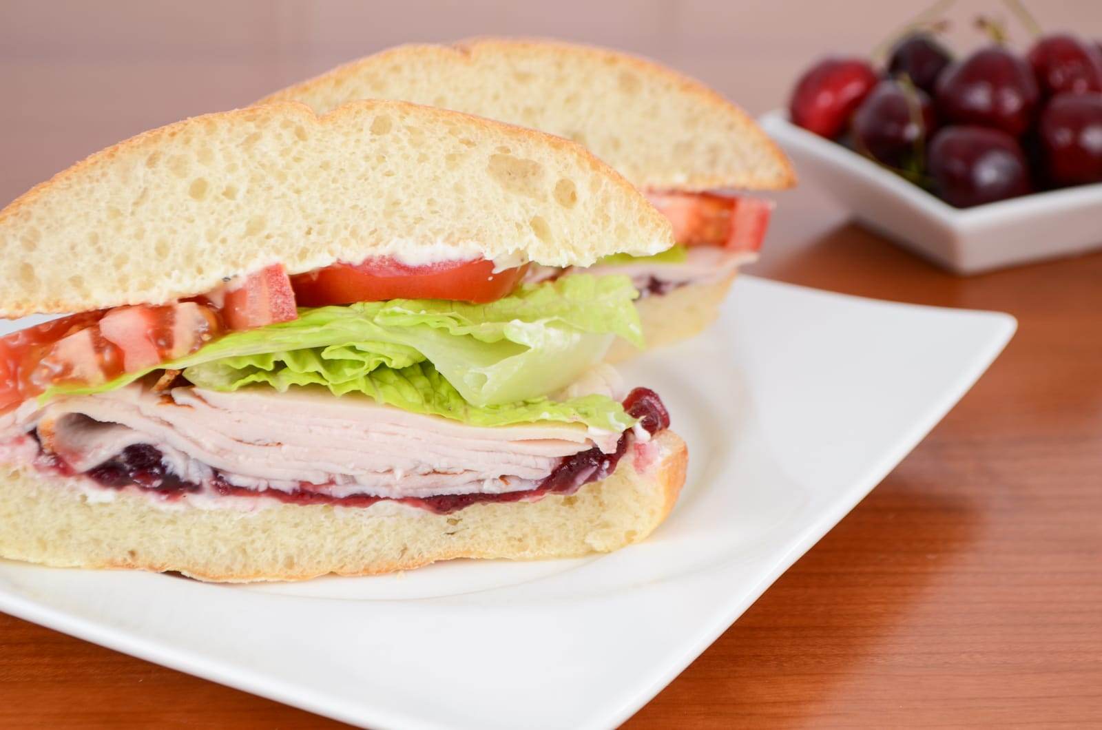 Turkey, Cranberry, and Cream Cheese on Toasted Ciabatta