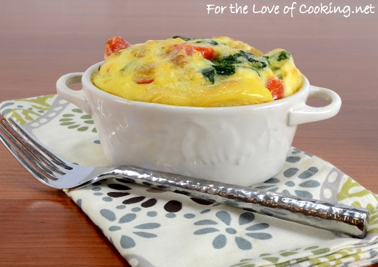 Baked Mini Frittata with Sautéed Spinach, Tomatoes, and Onion with Extra Sharp White Cheddar