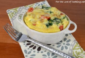 Baked Mini Frittata with Sautéed Spinach, Tomatoes, and Onion with Extra Sharp White Cheddar