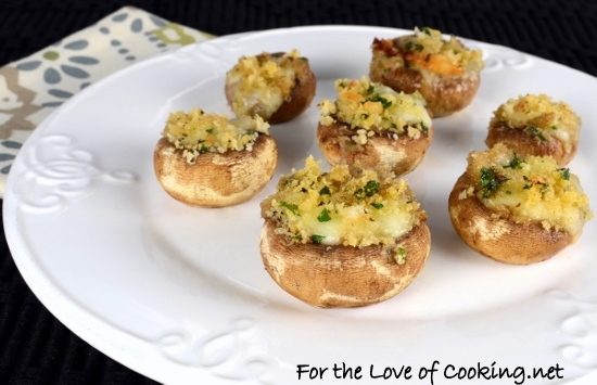 'Brie Stuffed Mushrooms Topped with Garlicky Panko