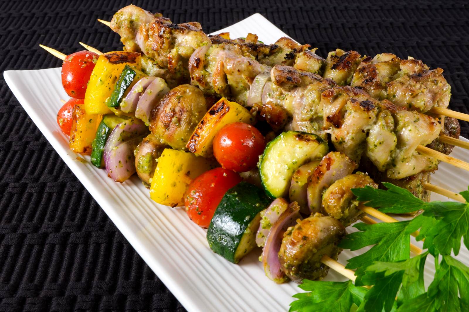 Pesto Chicken and Vegetable Kebabs