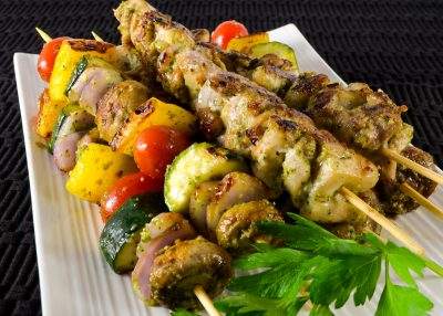 Pesto Chicken and Vegetable Kebabs