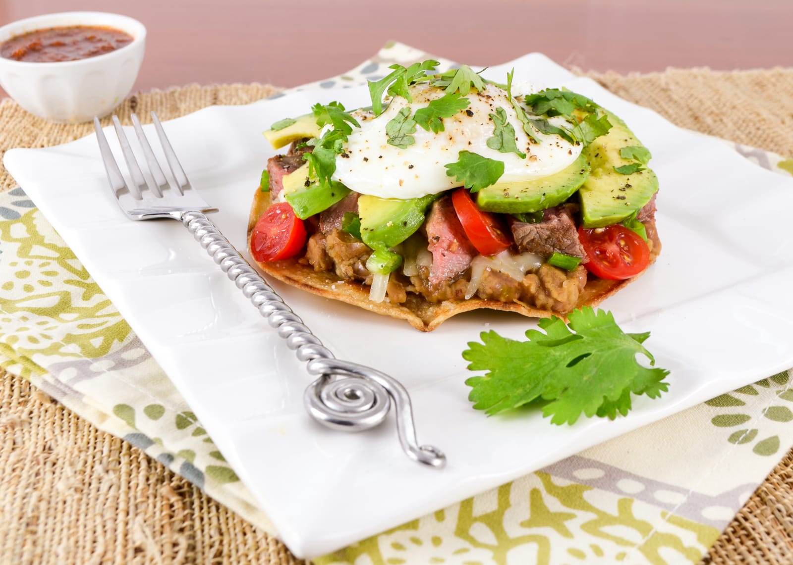 Breakfast Tostada with Steak and Avocado