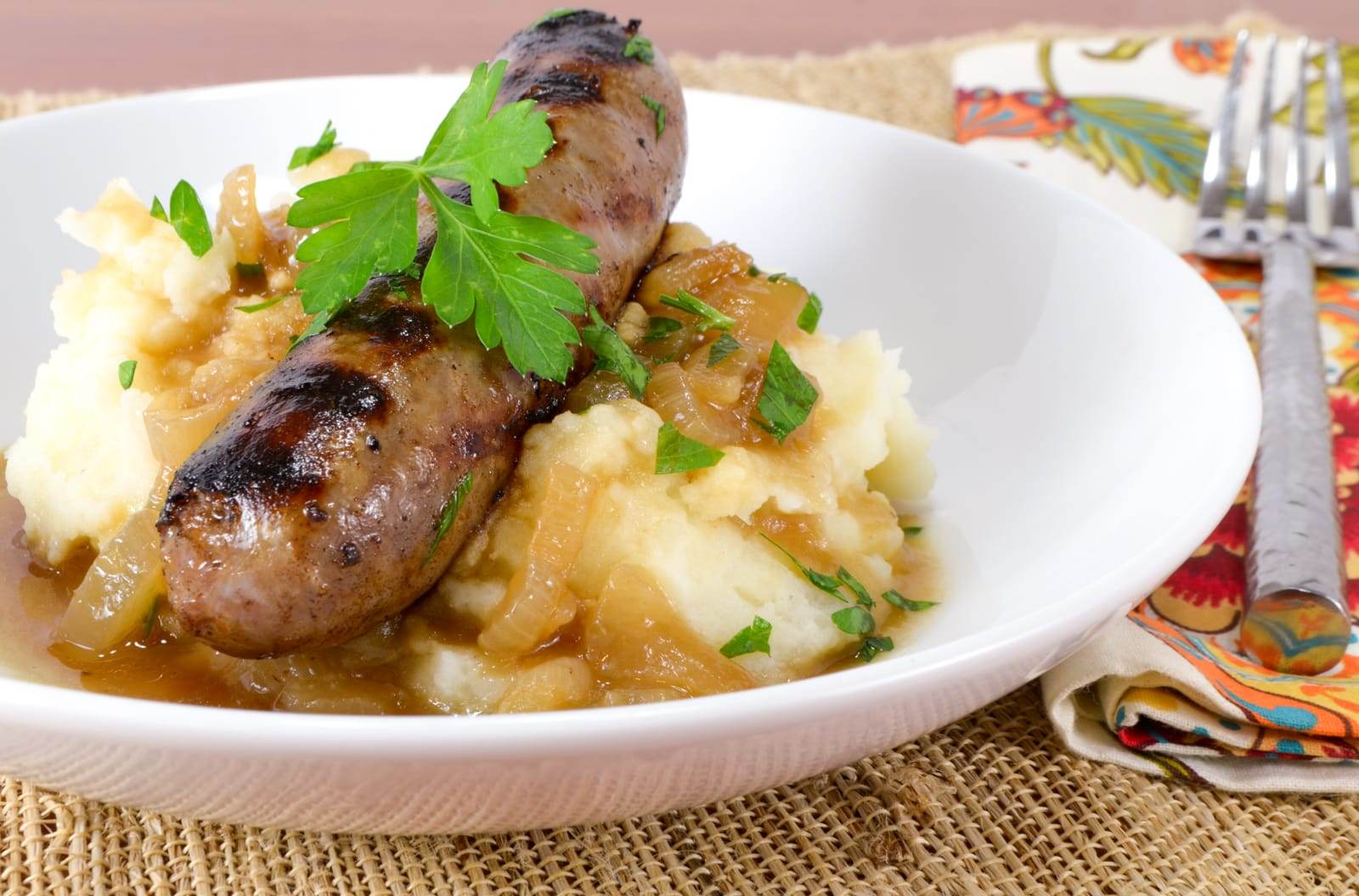 Bangers and Mash with Onion Gravy