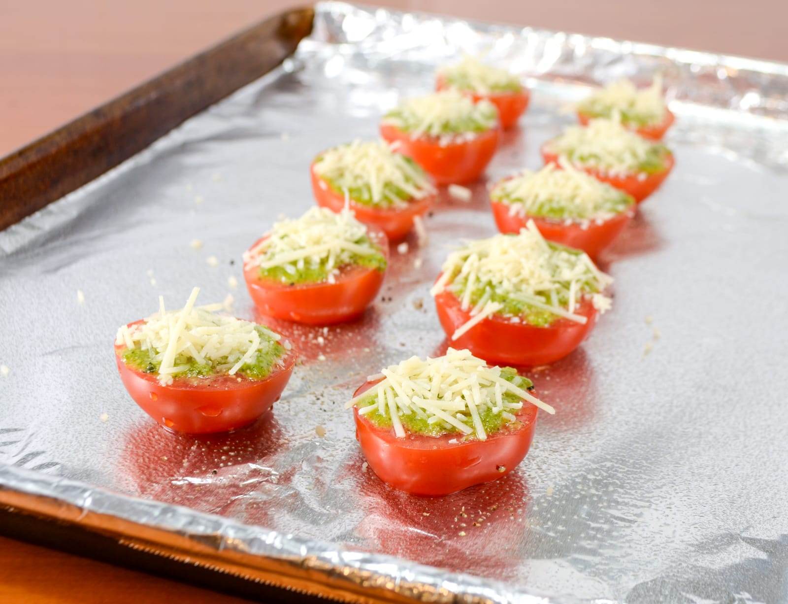 Roasted Tomatoes with Pesto and Parmesan