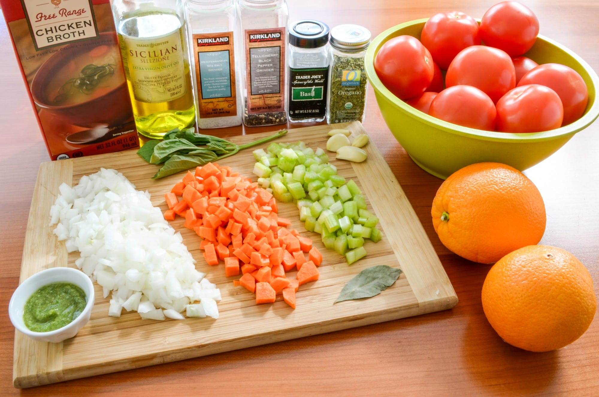 Slow-Roasted Tomato Orange Soup with Pesto