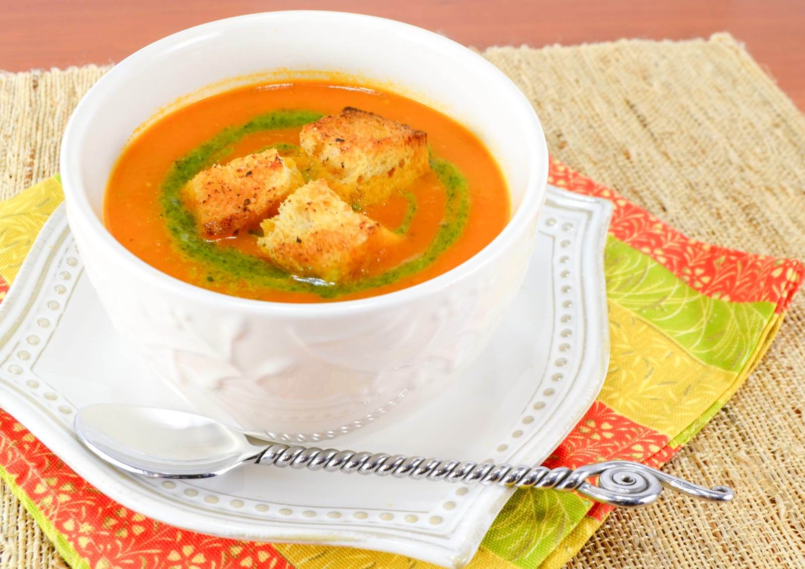 Slow-Roasted Tomato Orange Soup with Pesto