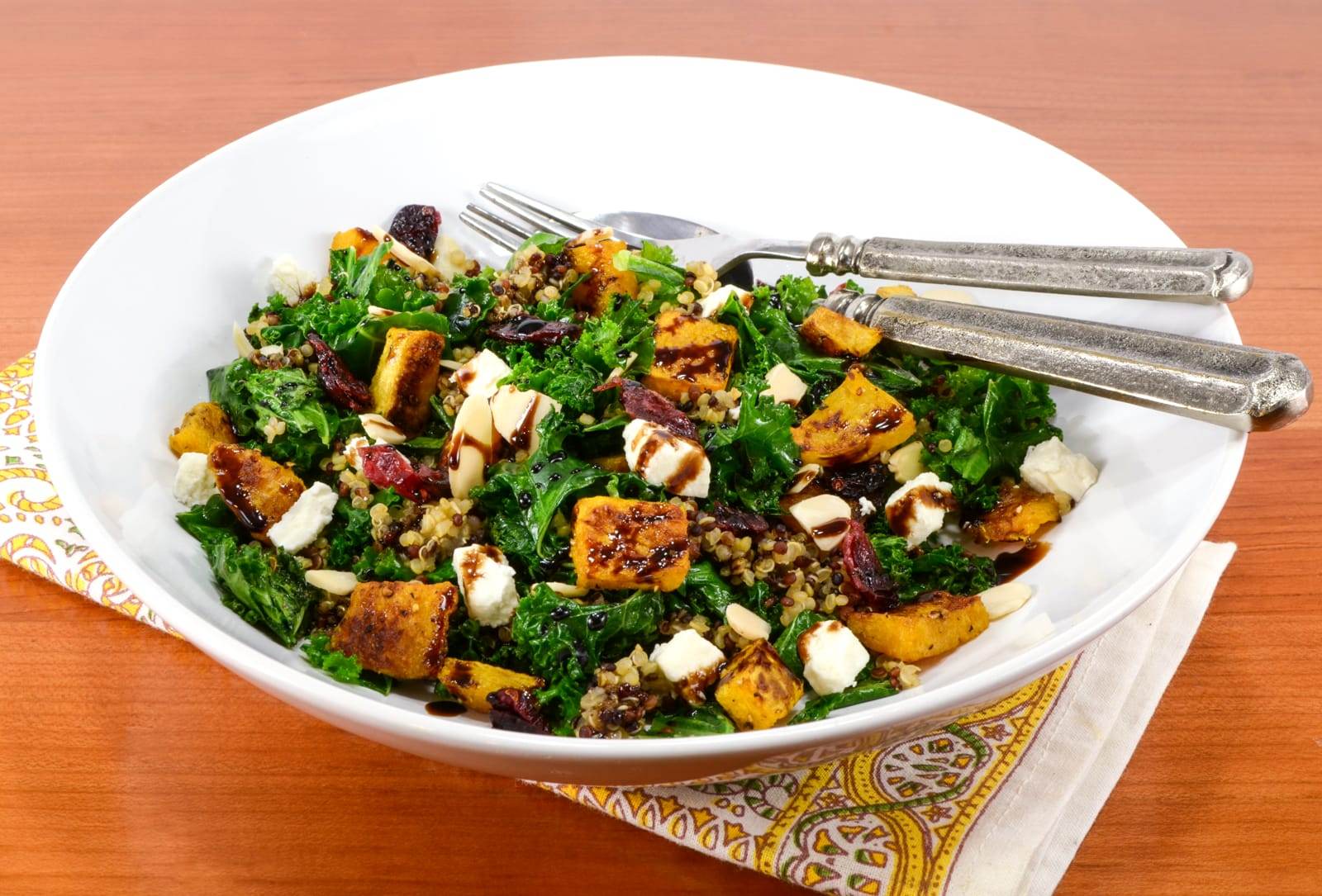 Roasted Butternut Squash, Kale, and Quinoa Salad with Balsamic Glaze