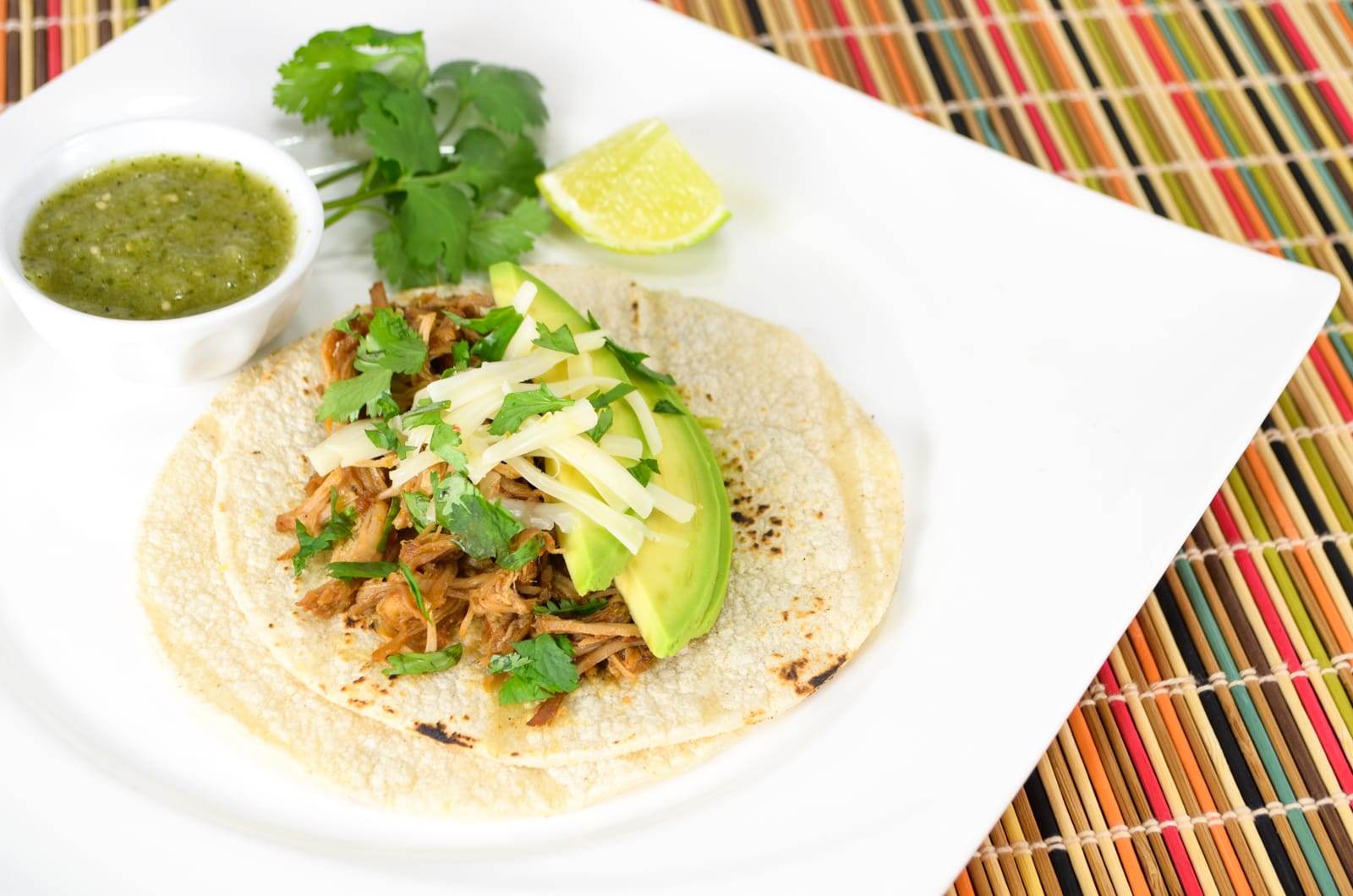 Spicy Shredded Pork Tacos with Avocado