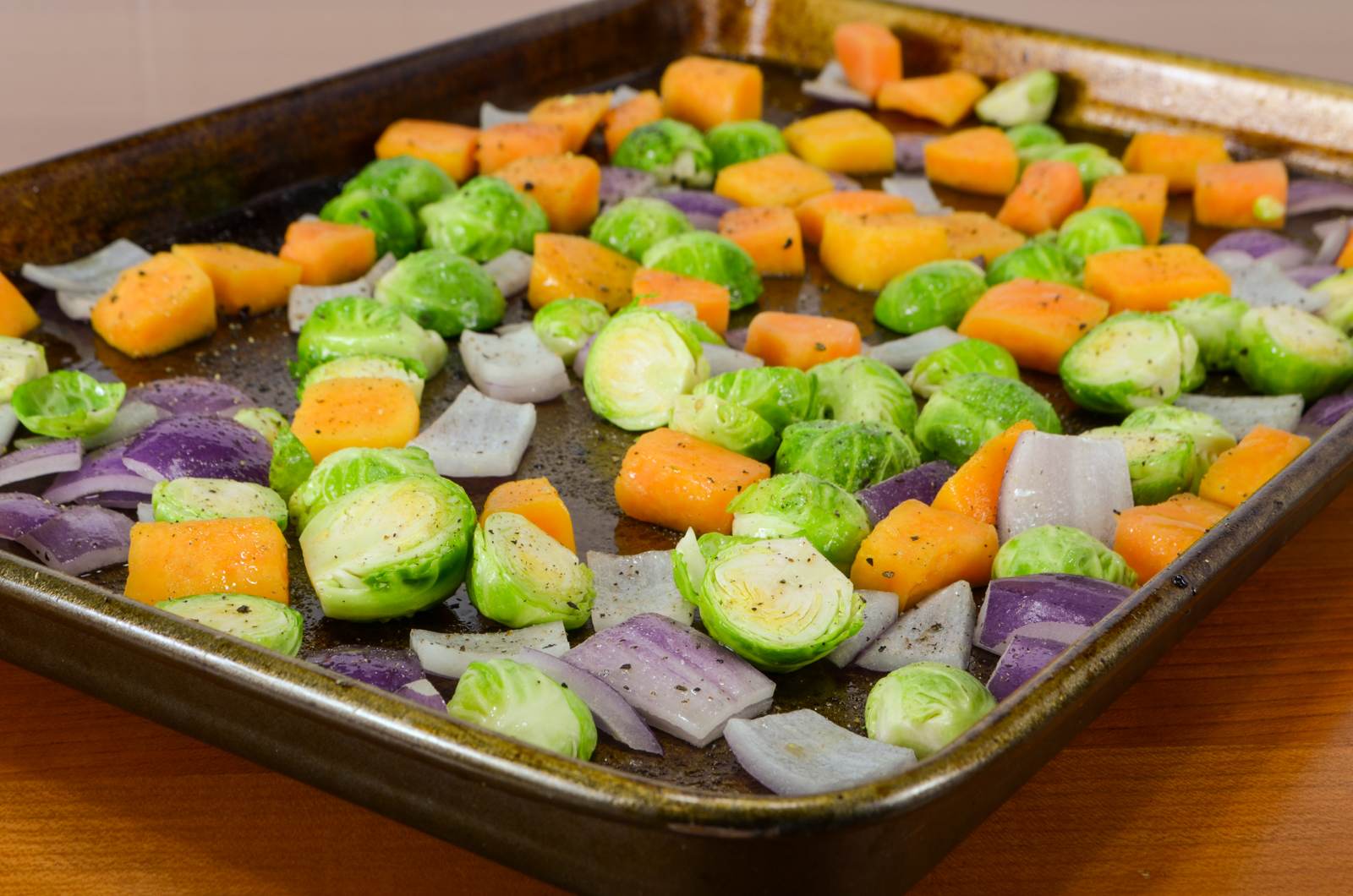 Roasted Brussels Sprouts and Butternut Squash with Dried Cranberries