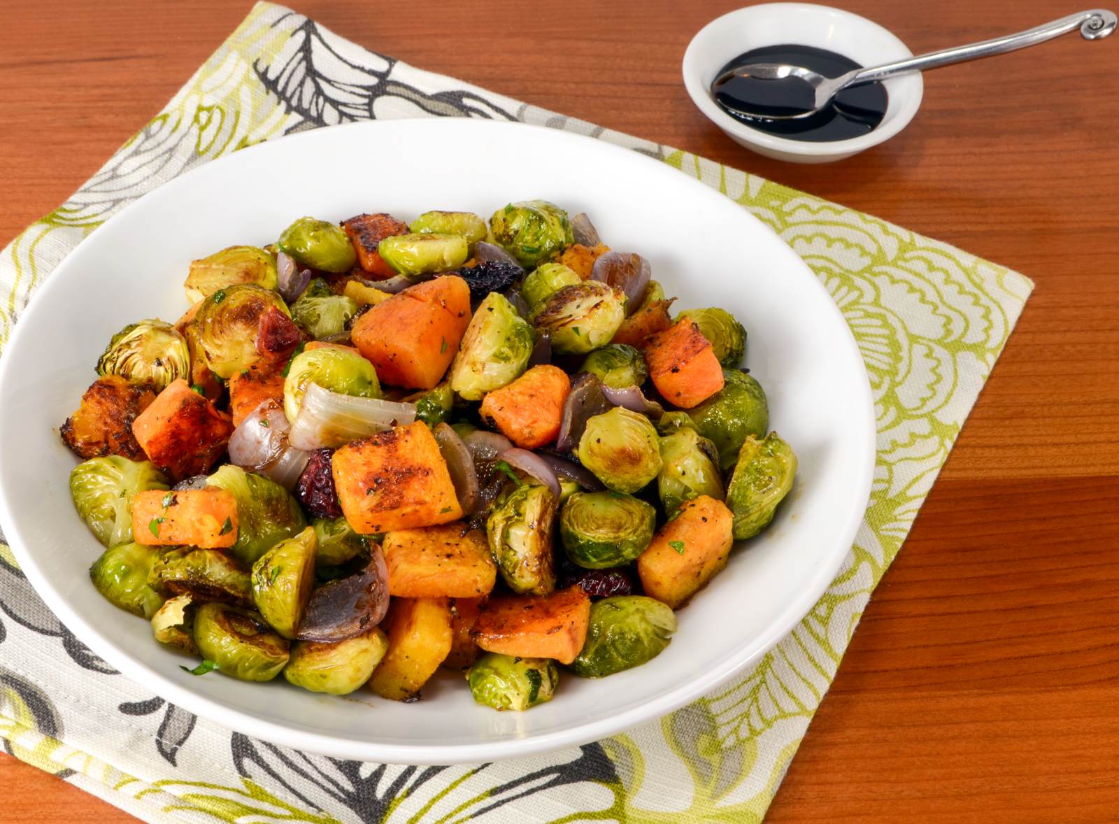 Roasted Brussels Sprouts and Butternut Squash with Dried Cranberries