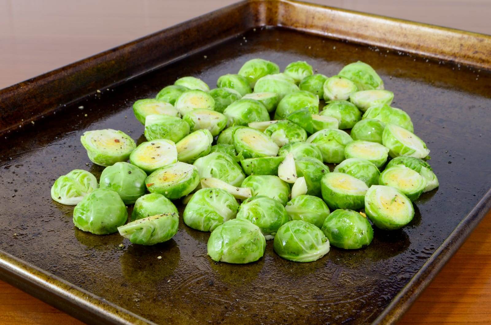 Roasted Brussels Sprouts with Garlic Slivers and Parmesan