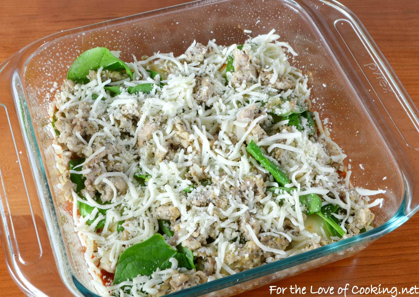 Ravioli Lasagna with Chicken Italian Sausage and Spinach