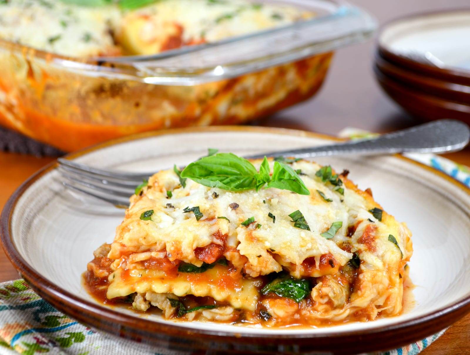 Ravioli Lasagna with Chicken Italian Sausage and Spinach