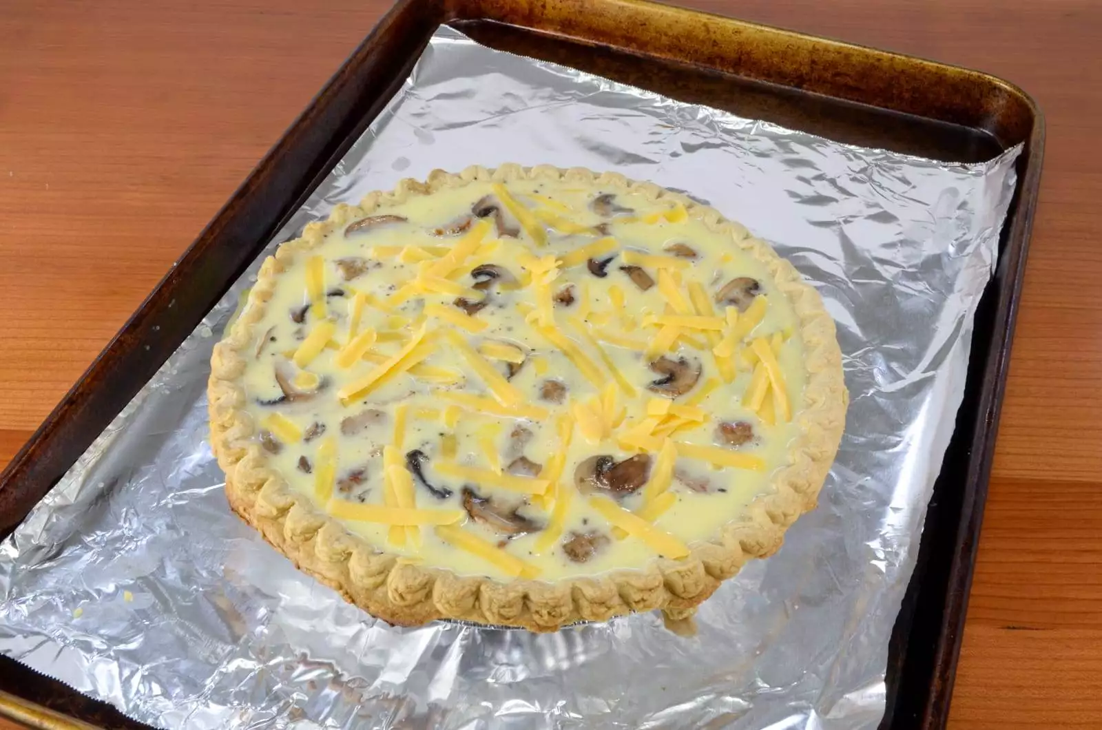 Sausage, Mushroom, and Cheddar Quiche