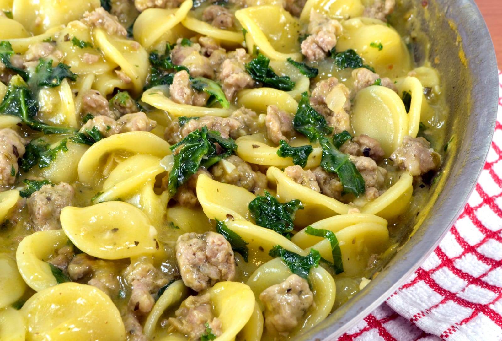 One Pan Orecchiette with Italian Sausage and Kale