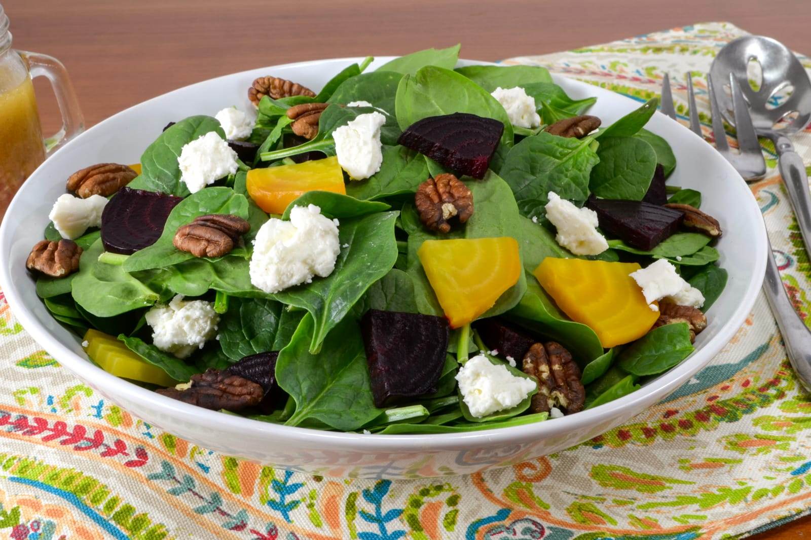 Roasted Beet Salad with Spinach, Feta, and Toasted Pecans