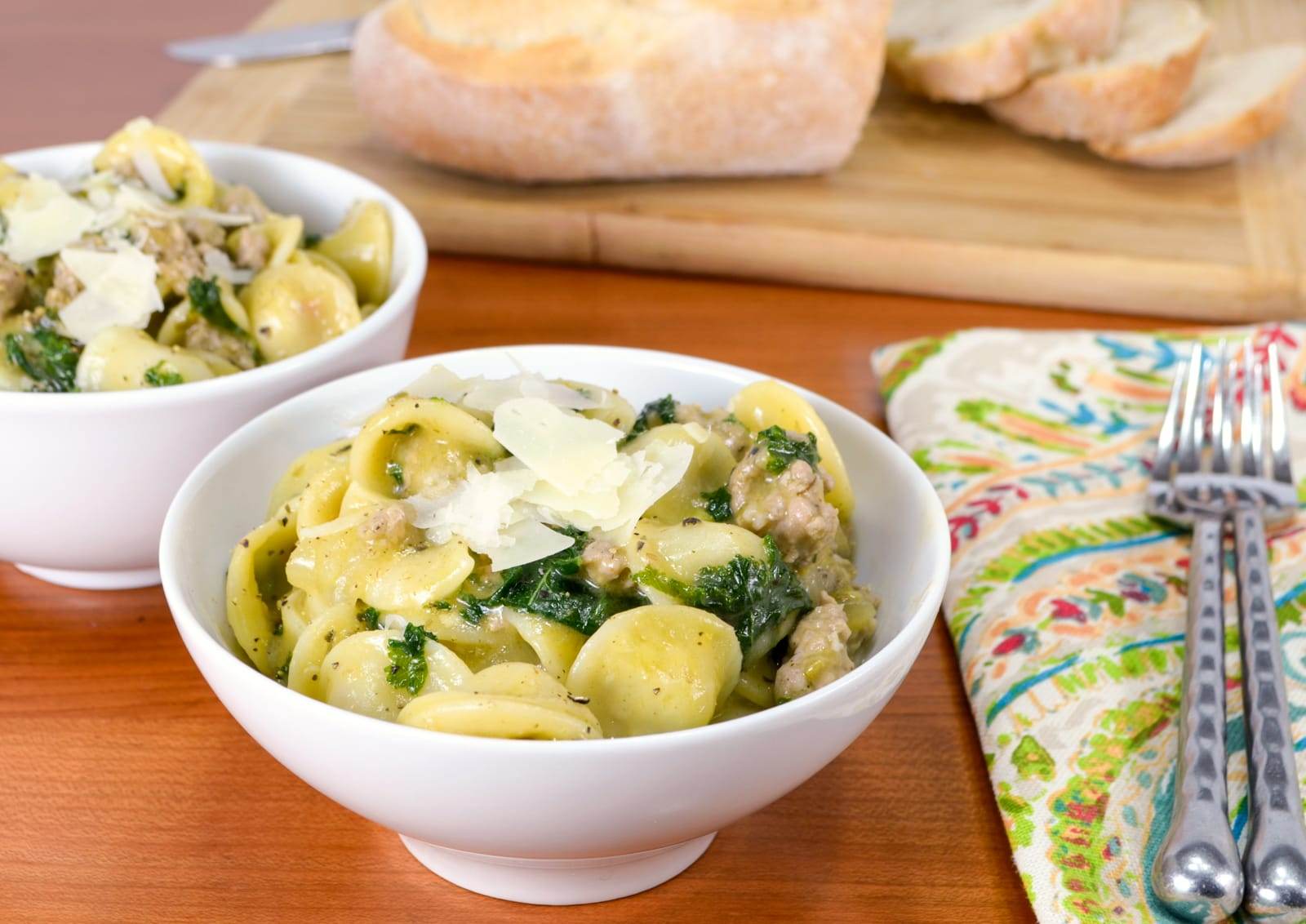 One Pan Orecchiette with Italian Sausage and Kale