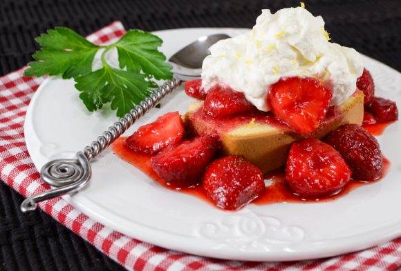 Strawberry Topped Pound Cake with Lemon Whipped Cream