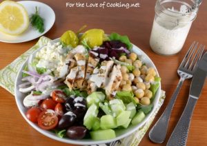 Greek Salad with Lemon-Herb Grilled Chicken and Creamy Greek Dressing