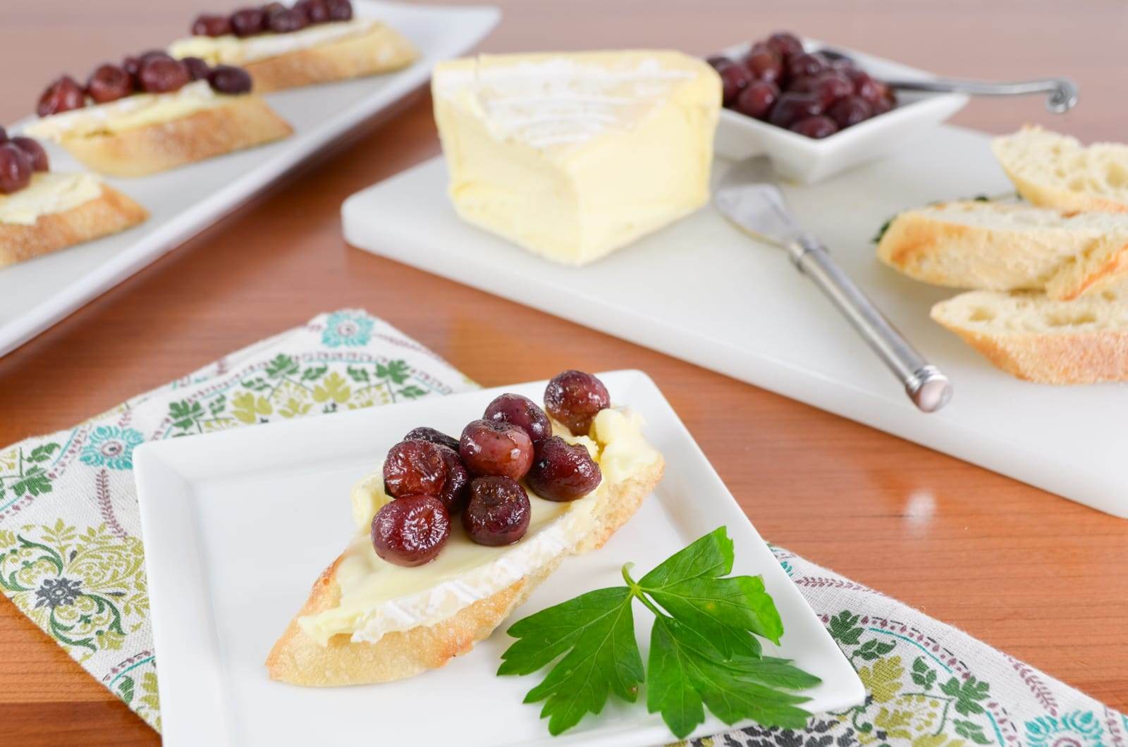 Roasted Grape and Brie Crostini