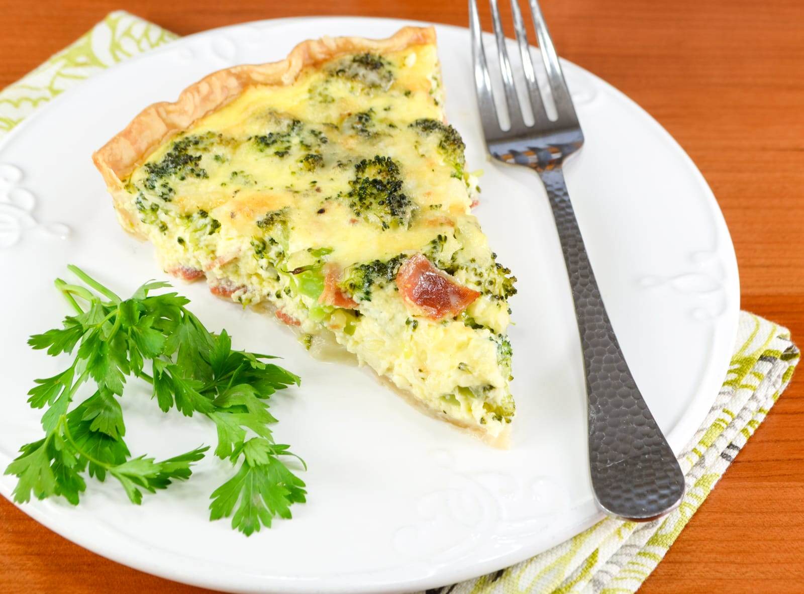 Broccoli, Extra Sharp Cheddar, and Bacon Quiche