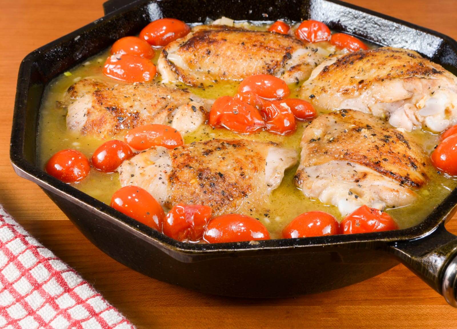 Chicken Thighs with Blistered Tomatoes in a Lemon-Wine Sauce