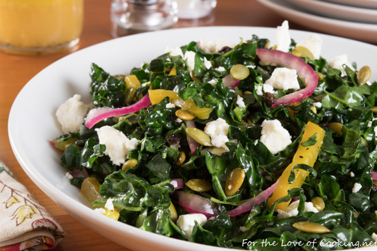 Kale Salad with Roasted Beets, Pepitas, Currants, Pickled Onions & Feta with an Orange Vinaigrette