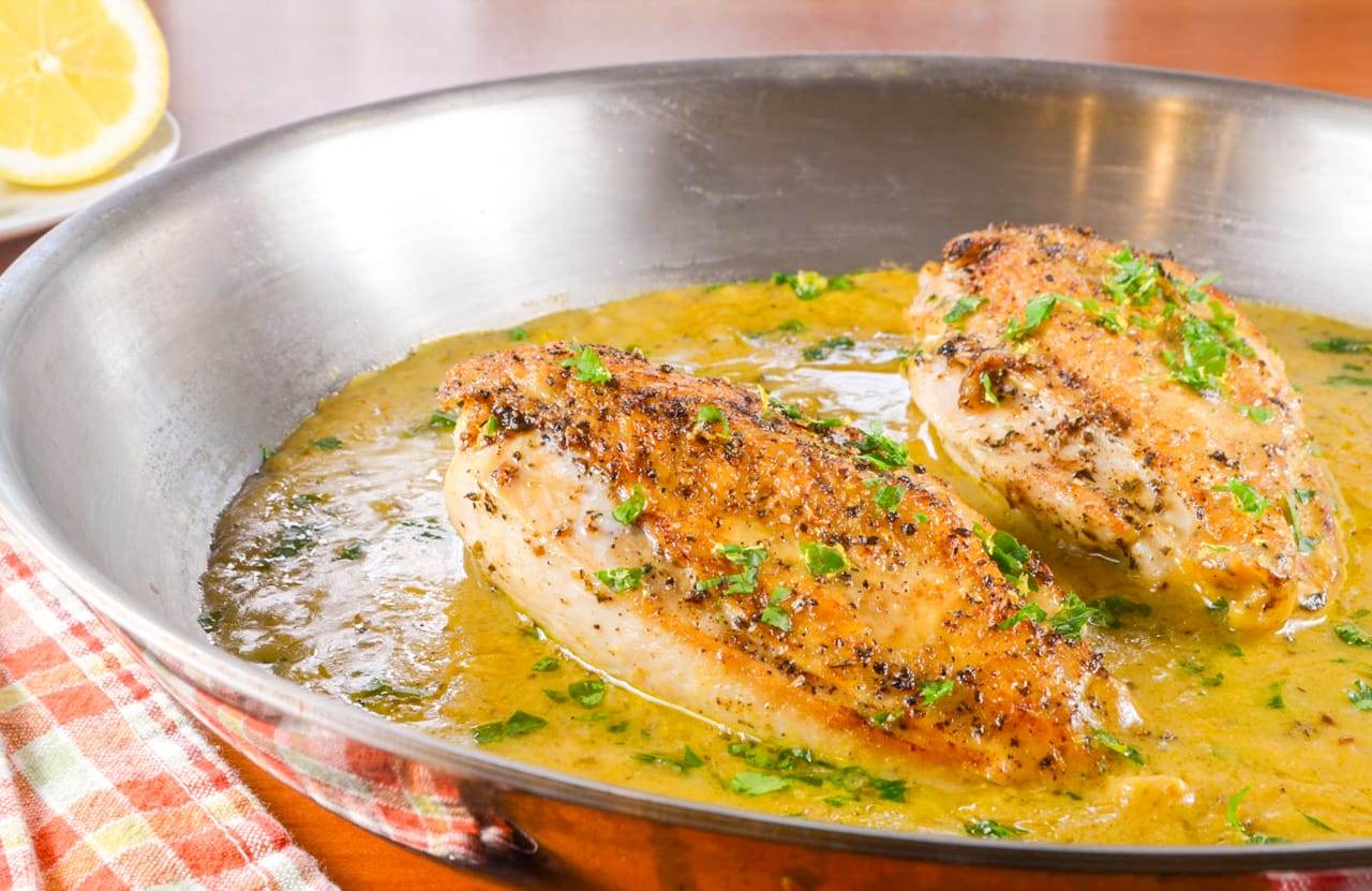 Skillet Roasted Chicken Breasts in Lemon Sauce