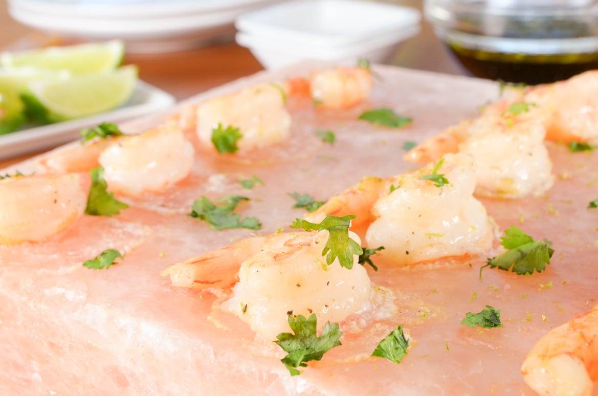 Garlic-Lime Shrimp Cooked on a Himalayan Salt Plate