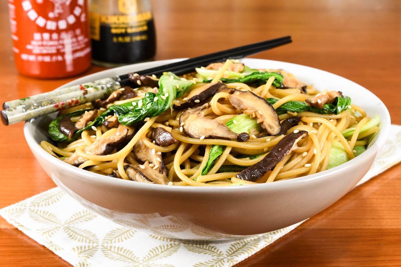 Bok Choy, Shiitake, and Garlic Noodles