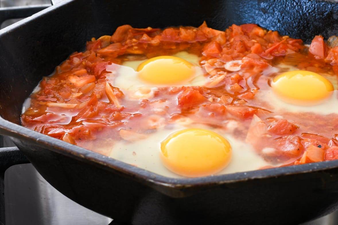 Eggs in Garlicky Tomato Sauce with Brie