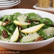 Spinach, Pear, and Pomegranate Salad with Candied Pecans and Shaved Parmesan